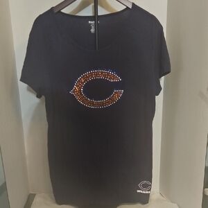 Reebok Navy Blue Short Sleeve Chicago Bears Tee with Embellished Logo